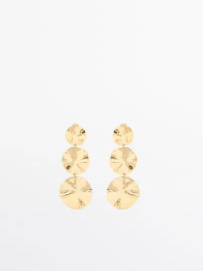 Massimo Dutti Climber Earrings With Textured Detail In Golden