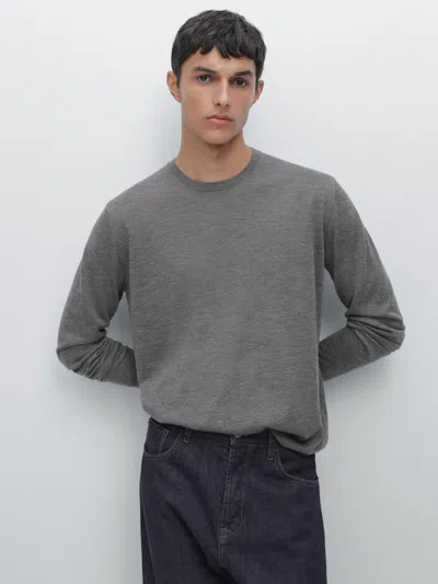 Massimo Dutti Knit 100% Cashmere Crew Neck Sweater In Gray