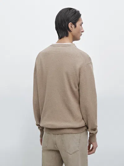 Massimo Dutti Knit 100% Cotton Mouliné Jumper In Neutral