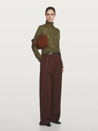 Massimo Dutti Knit 100% Wool Mock Turtleneck Sweater In Green