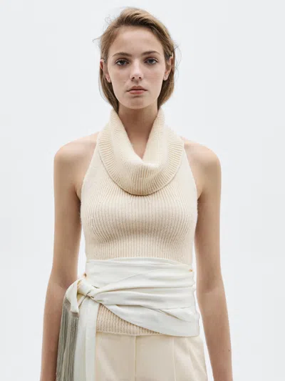 Massimo Dutti Knit Alpaca And Silk Halter Top In Neutral