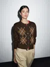 Massimo Dutti Knit Cardigan With Diamond Detail In Brown