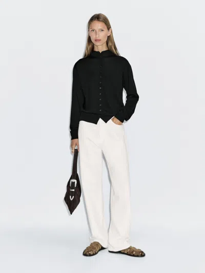 Massimo Dutti Knit Cardigan With Mock Turtleneck In Black