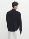 Massimo Dutti Knit Cardigan With Shirt Collar And Buttons In Marineblau
