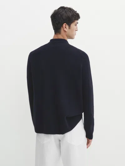 Massimo Dutti Knit Cardigan With Shirt Collar And Buttons In Marineblau