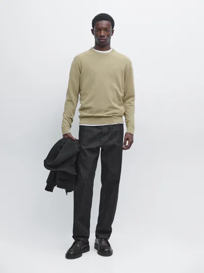 Massimo Dutti Knit Cotton And Wool Sweater With Crew Neck In Nude