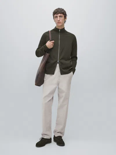 Massimo Dutti Knit Cotton Blend Cardigan With Raglan Sleeves In Brown