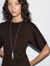 Massimo Dutti Knit Dress With Contrast Gathered Detail In Brown