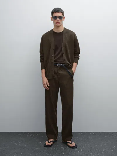 Massimo Dutti Knit Linen Blend Cardigan In Green