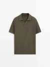 Massimo Dutti Poloshirt Aus Baumwollpikee Mit Mikrostruktur In Medium Khaki