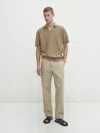 Massimo Dutti Strickpullover Polo-stil Kurzarm In Steinfarbe