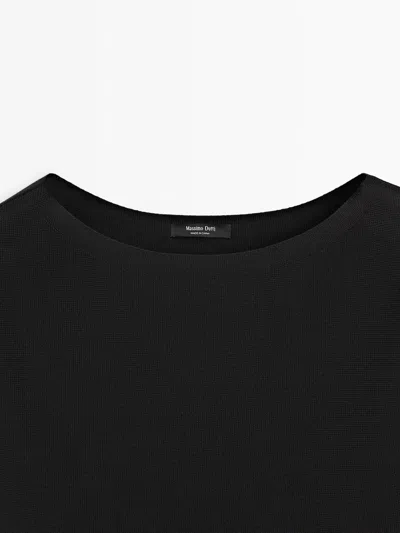 Massimo Dutti Knit Round Neck Top In Black