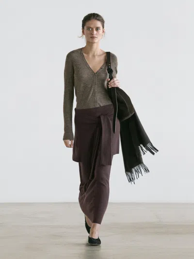 Massimo Dutti Knit Skirt With Knotted Sleeve Details In Brown