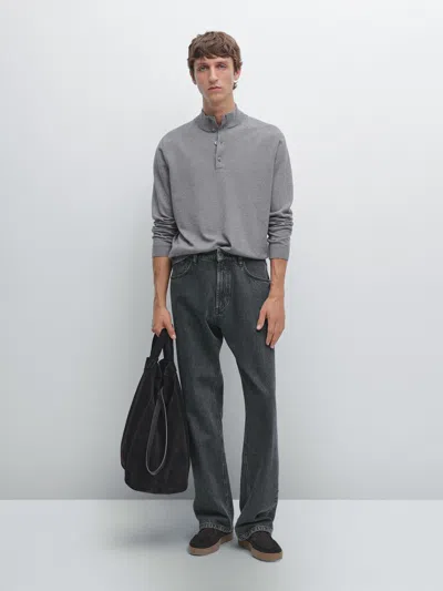 Massimo Dutti Knit Sweater With Mock Button Neck In Multi