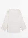 Massimo Dutti Knit Sweater With Open Neck In Cream