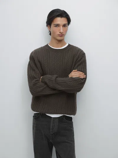 Massimo Dutti Knit Sweater With Textured Detail In Brown