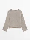 Massimo Dutti Knit Sweater With Textured Detail In Sand