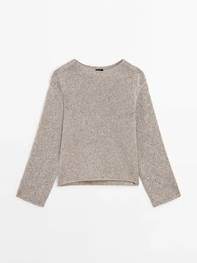Massimo Dutti Knit Sweater With Textured Detail In Sand