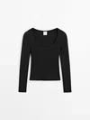 Massimo Dutti Knit Sweetheart Neckline Sweater In Schwarz