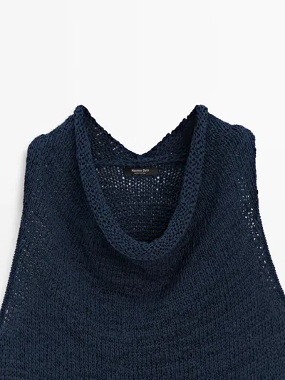 Massimo Dutti Knit Top With Draped Neckline In Blue