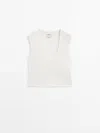 Massimo Dutti Knit Top With Neckline Detail In Cream