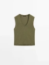 Massimo Dutti Knit Top With Neckline Detail In Greenish