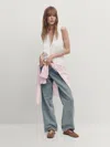 Massimo Dutti Knit V-neck Top With Buttons In Weiss