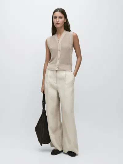 Massimo Dutti Knit Vest With A High Neck In Brown