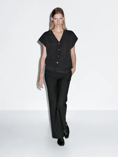 Massimo Dutti Knit Vest With Golden Buttons In Multi