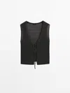 Massimo Dutti Knit Vest With Tie Details In Silver
