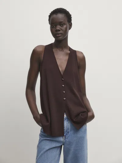 Massimo Dutti Knit Waistcoat With Buttons And Opening In Verwaschen