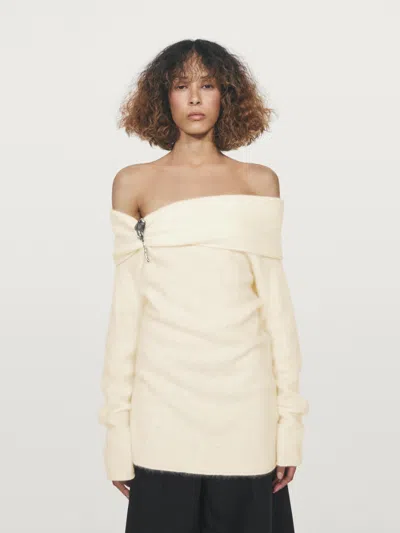 Massimo Dutti Knit Wool And Cashmere Sweater With Exposed Shoulders In Neutral