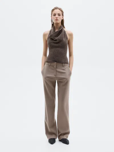 Massimo Dutti Knit Wool And Silk Halter Top In Brown