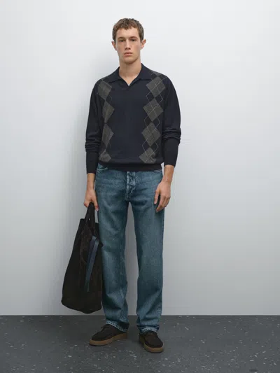 Massimo Dutti Knit Wool Blend Argyle Polo Sweater In Multi
