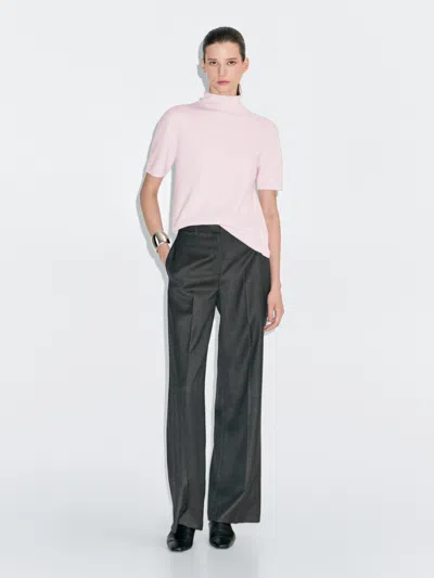 Massimo Dutti Knit Wool Blend Sweater With Short Sleeves In Pink