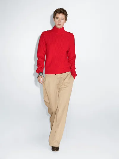 Massimo Dutti Knit Wool Blend Sweater With Shoulder Detail In Red