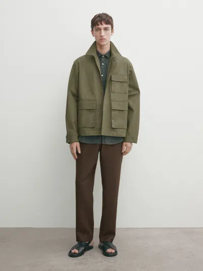 Massimo Dutti Kurze Jacke Mit Taschen In Khaki