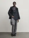 Massimo Dutti Cropped Trench Coat With Cuff Detail In Marineblau
