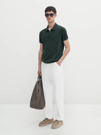 Massimo Dutti Short Sleeve Cotton Polo Sweater In Flaschengrün