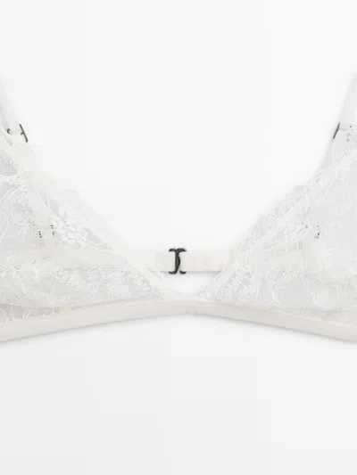 Massimo Dutti Lace Bralette With Scalloped Details In White