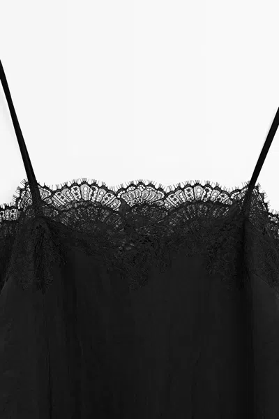 Massimo Dutti Lace Camisole Top With Ruffled Hem In Black