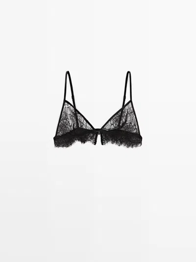 Massimo Dutti Lace Cotton Blend Bralette In Green