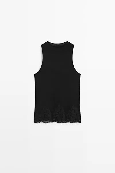 Massimo Dutti Lace Detail Halter Top In Black
