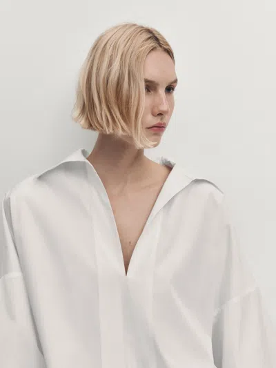 Massimo Dutti Langbluse Aus Popelin Mit Polokragen In Weiss