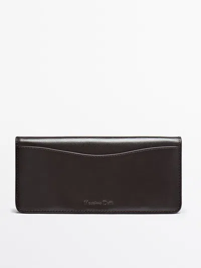 Massimo Dutti Nappa Leather Long Purse In Brown
