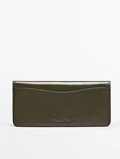 Massimo Dutti Nappa Leather Long Purse In Green Billiard