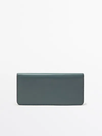 Massimo Dutti Nappa Leather Long Purse In Light Blue