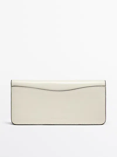 Massimo Dutti Nappa Leather Long Purse In White