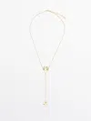 Massimo Dutti Long Necklace With Textured Piece Detail In Golden