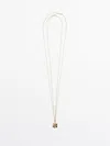 Massimo Dutti Long Necklace With Textured Piece Detail In Golden